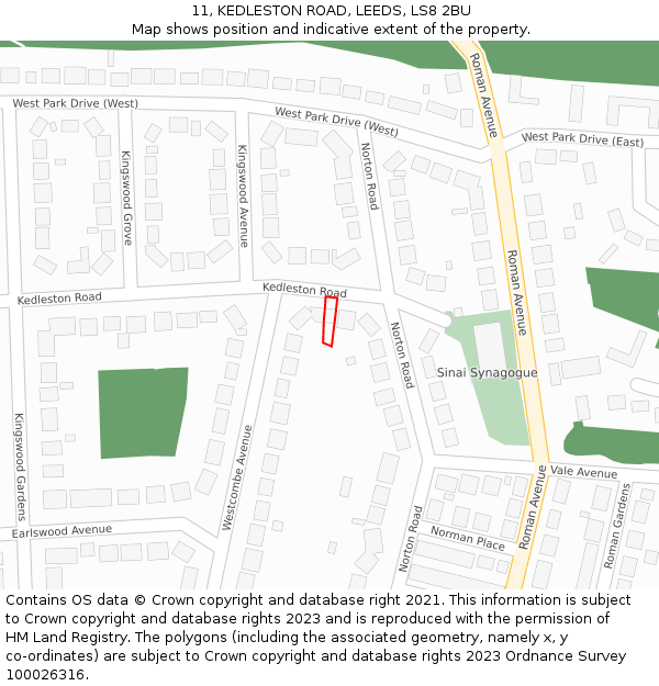 11, KEDLESTON ROAD, LEEDS, LS8 2BU: Location map and indicative extent of plot