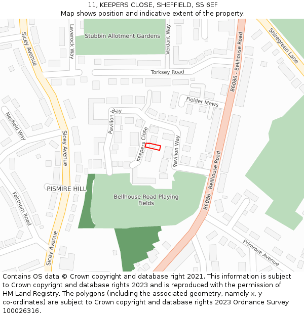 11, KEEPERS CLOSE, SHEFFIELD, S5 6EF: Location map and indicative extent of plot