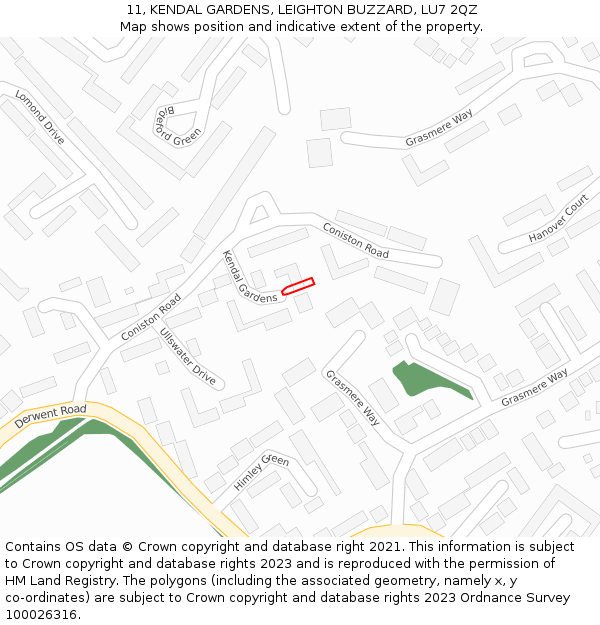 11, KENDAL GARDENS, LEIGHTON BUZZARD, LU7 2QZ: Location map and indicative extent of plot