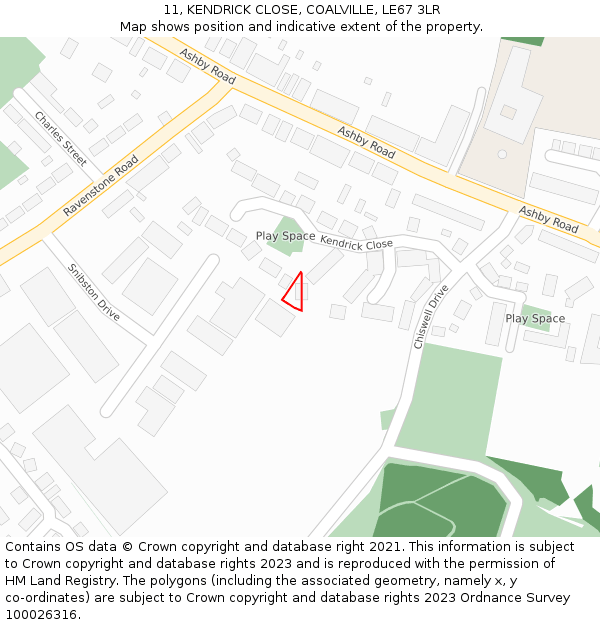 11, KENDRICK CLOSE, COALVILLE, LE67 3LR: Location map and indicative extent of plot