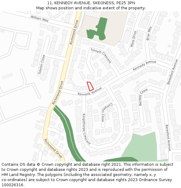 11, KENNEDY AVENUE, SKEGNESS, PE25 3PN: Location map and indicative extent of plot