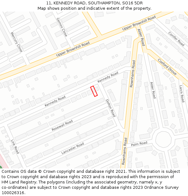 11, KENNEDY ROAD, SOUTHAMPTON, SO16 5DR: Location map and indicative extent of plot