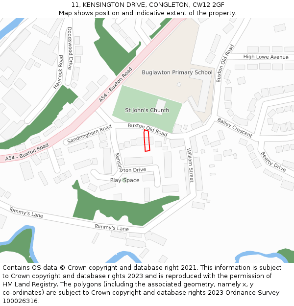 11, KENSINGTON DRIVE, CONGLETON, CW12 2GF: Location map and indicative extent of plot