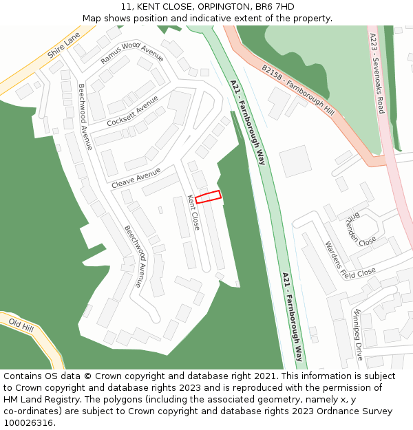 11, KENT CLOSE, ORPINGTON, BR6 7HD: Location map and indicative extent of plot