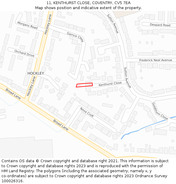11, KENTHURST CLOSE, COVENTRY, CV5 7EA: Location map and indicative extent of plot