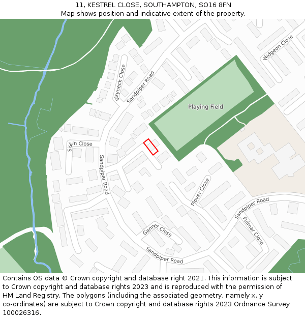 11, KESTREL CLOSE, SOUTHAMPTON, SO16 8FN: Location map and indicative extent of plot