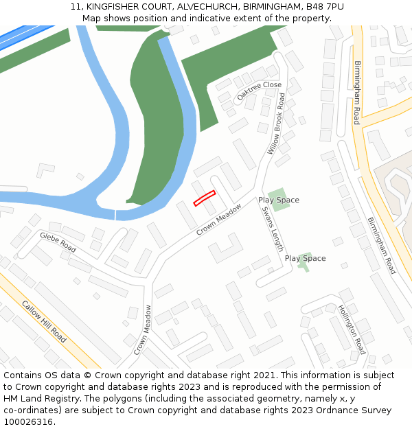 11, KINGFISHER COURT, ALVECHURCH, BIRMINGHAM, B48 7PU: Location map and indicative extent of plot
