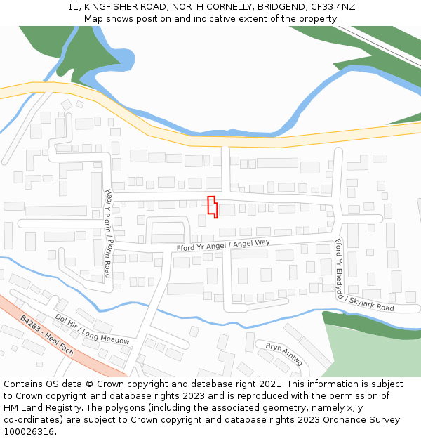 11, KINGFISHER ROAD, NORTH CORNELLY, BRIDGEND, CF33 4NZ: Location map and indicative extent of plot