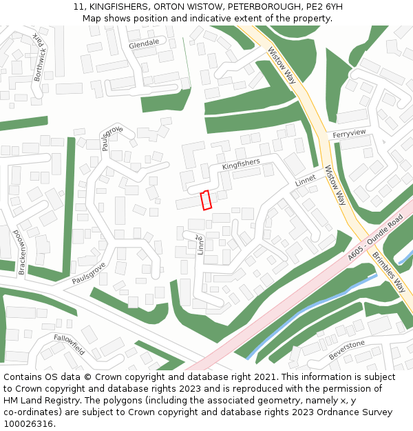 11, KINGFISHERS, ORTON WISTOW, PETERBOROUGH, PE2 6YH: Location map and indicative extent of plot