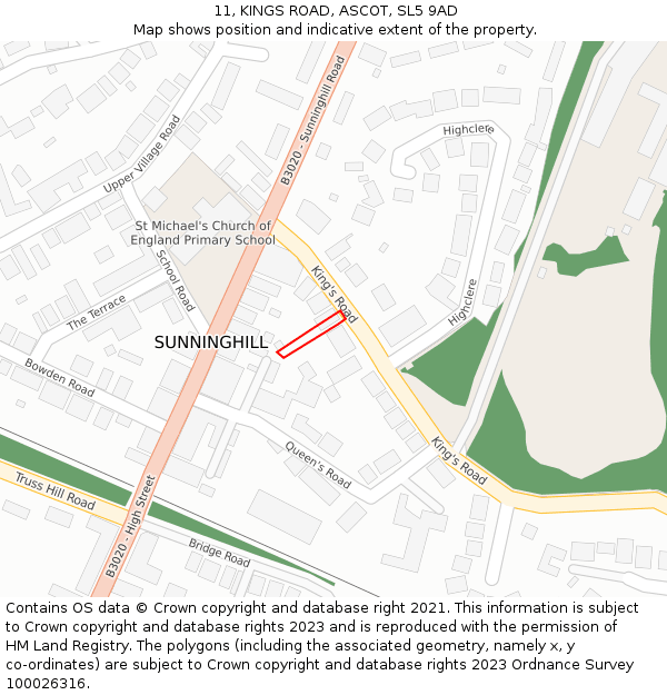 11, KINGS ROAD, ASCOT, SL5 9AD: Location map and indicative extent of plot