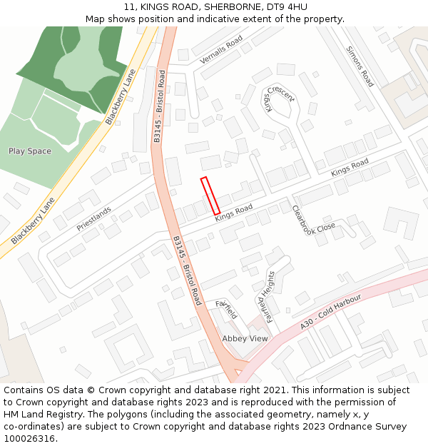 11, KINGS ROAD, SHERBORNE, DT9 4HU: Location map and indicative extent of plot