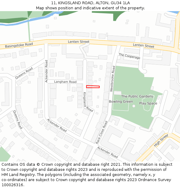 11, KINGSLAND ROAD, ALTON, GU34 1LA: Location map and indicative extent of plot
