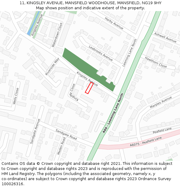11, KINGSLEY AVENUE, MANSFIELD WOODHOUSE, MANSFIELD, NG19 9HY: Location map and indicative extent of plot