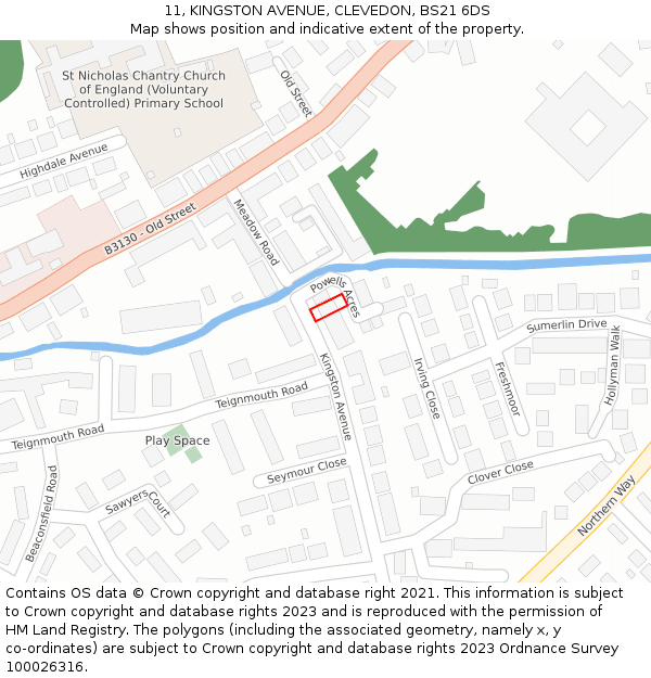 11, KINGSTON AVENUE, CLEVEDON, BS21 6DS: Location map and indicative extent of plot