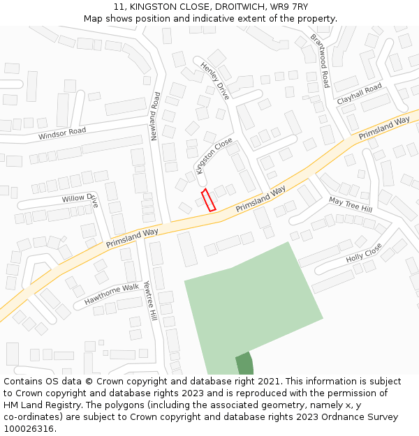 11, KINGSTON CLOSE, DROITWICH, WR9 7RY: Location map and indicative extent of plot