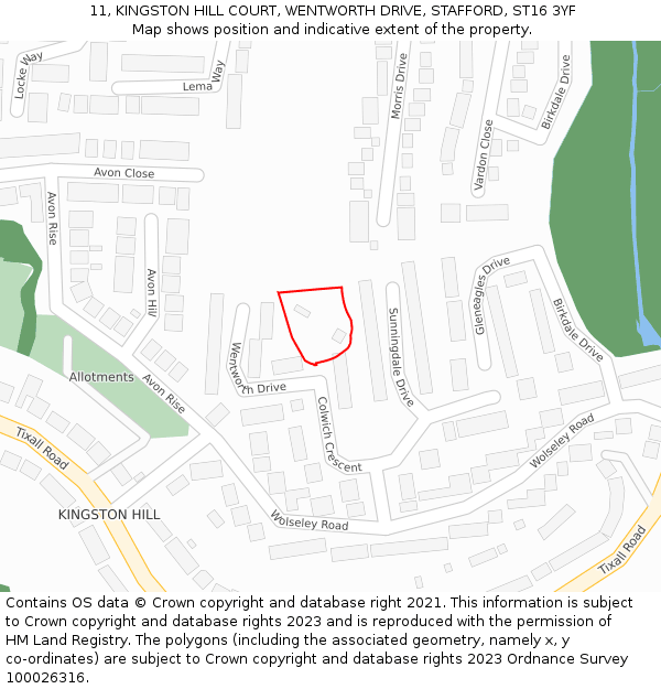 11, KINGSTON HILL COURT, WENTWORTH DRIVE, STAFFORD, ST16 3YF: Location map and indicative extent of plot