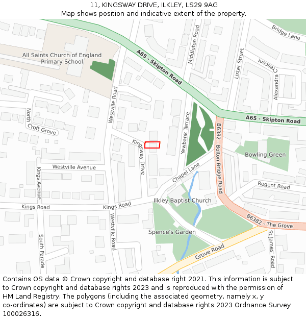 11, KINGSWAY DRIVE, ILKLEY, LS29 9AG: Location map and indicative extent of plot