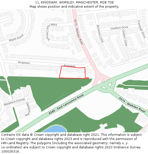 11, KINGSWAY, WORSLEY, MANCHESTER, M28 7DE: Location map and indicative extent of plot