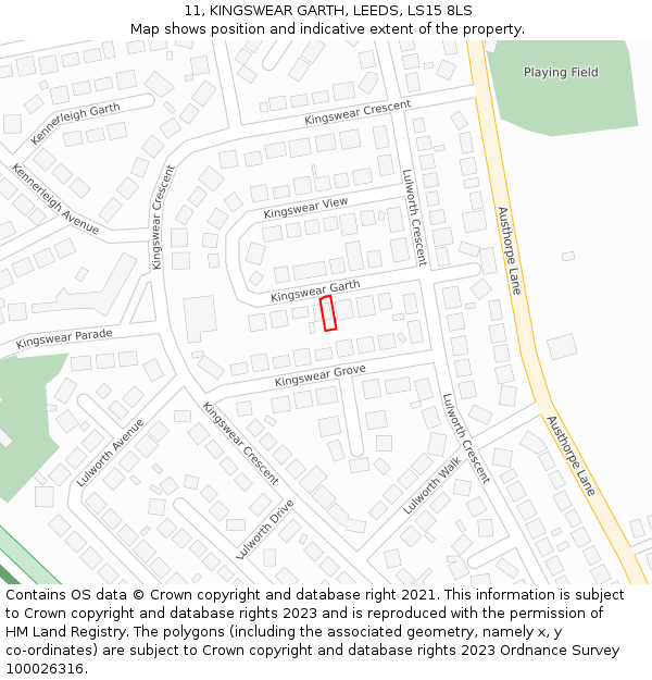 11, KINGSWEAR GARTH, LEEDS, LS15 8LS: Location map and indicative extent of plot