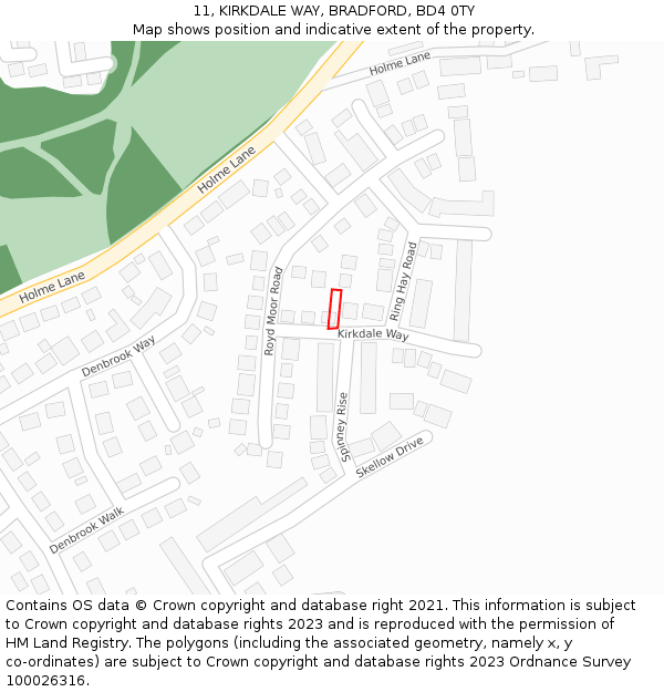 11, KIRKDALE WAY, BRADFORD, BD4 0TY: Location map and indicative extent of plot