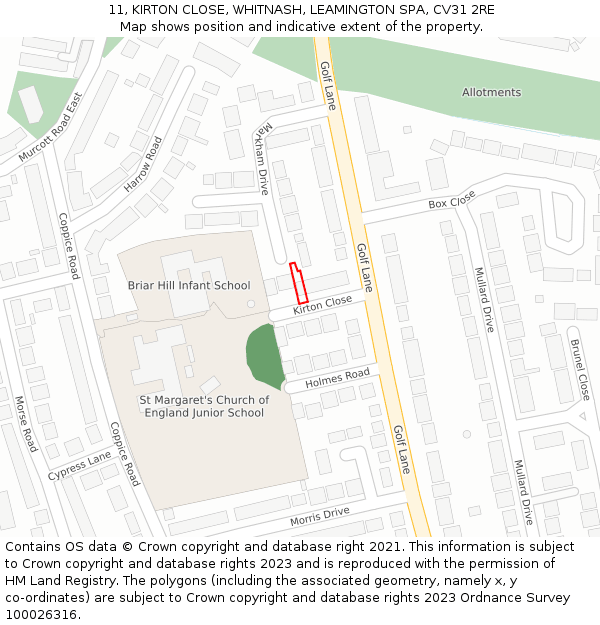 11, KIRTON CLOSE, WHITNASH, LEAMINGTON SPA, CV31 2RE: Location map and indicative extent of plot