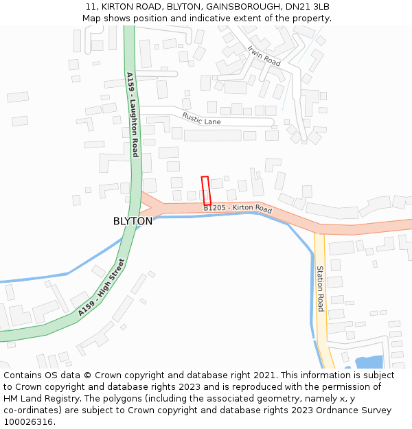 11, KIRTON ROAD, BLYTON, GAINSBOROUGH, DN21 3LB: Location map and indicative extent of plot