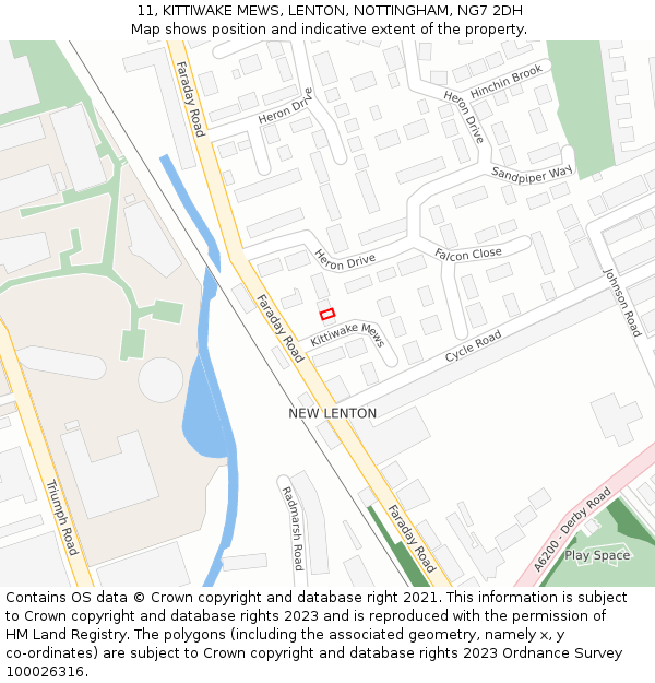 11, KITTIWAKE MEWS, LENTON, NOTTINGHAM, NG7 2DH: Location map and indicative extent of plot