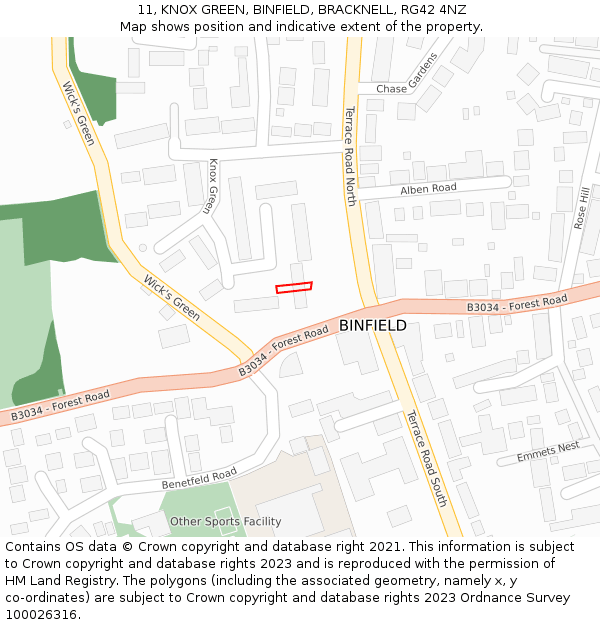 11, KNOX GREEN, BINFIELD, BRACKNELL, RG42 4NZ: Location map and indicative extent of plot