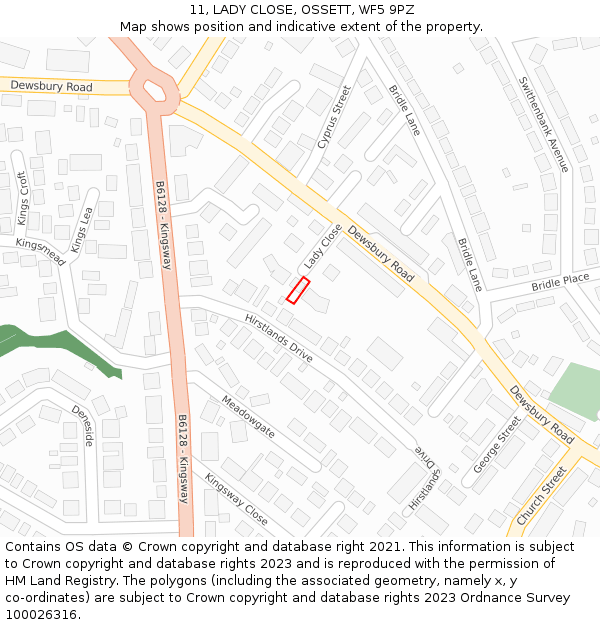 11, LADY CLOSE, OSSETT, WF5 9PZ: Location map and indicative extent of plot