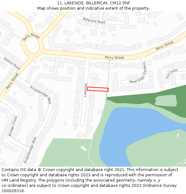 11, LAKESIDE, BILLERICAY, CM12 0NF: Location map and indicative extent of plot