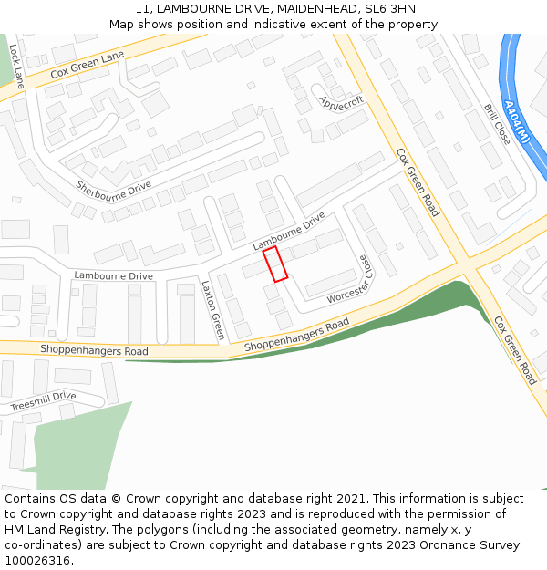 11, LAMBOURNE DRIVE, MAIDENHEAD, SL6 3HN: Location map and indicative extent of plot
