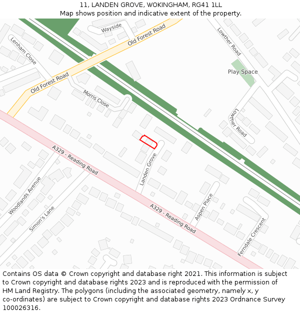 11, LANDEN GROVE, WOKINGHAM, RG41 1LL: Location map and indicative extent of plot