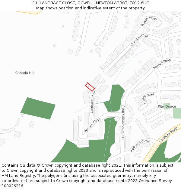 11, LANDRACE CLOSE, OGWELL, NEWTON ABBOT, TQ12 6UG: Location map and indicative extent of plot