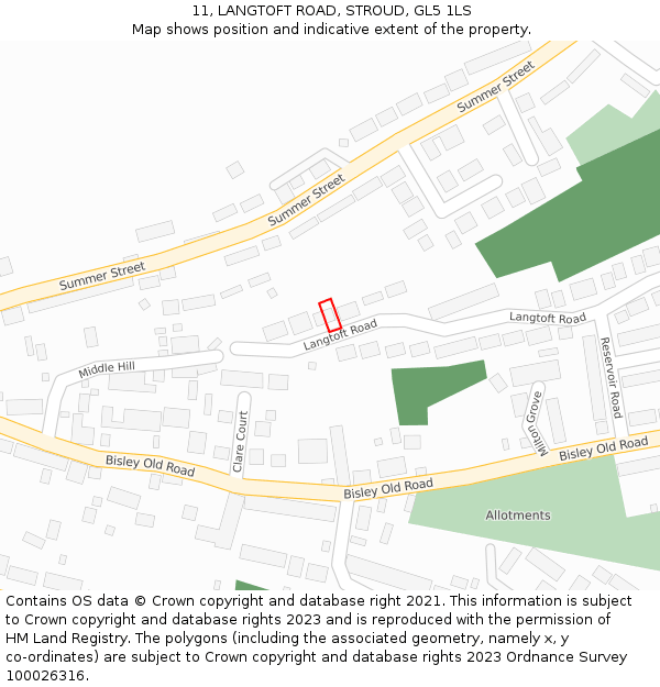 11, LANGTOFT ROAD, STROUD, GL5 1LS: Location map and indicative extent of plot