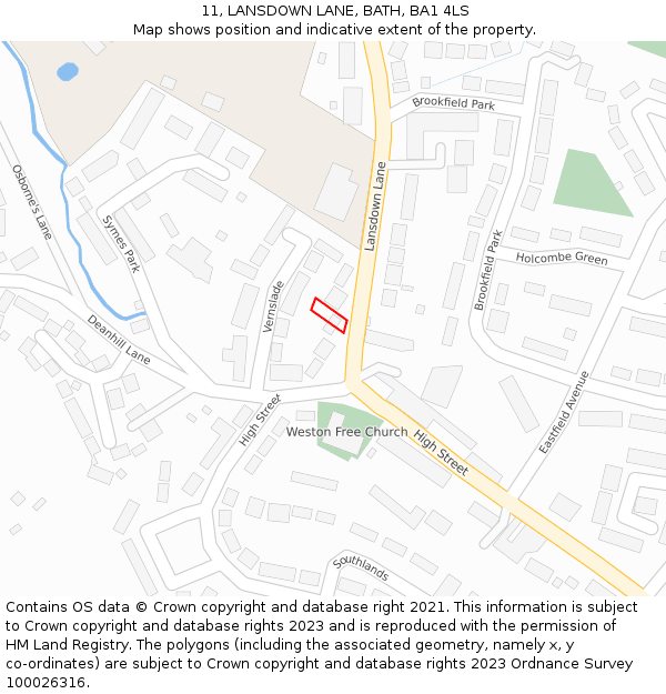 11, LANSDOWN LANE, BATH, BA1 4LS: Location map and indicative extent of plot