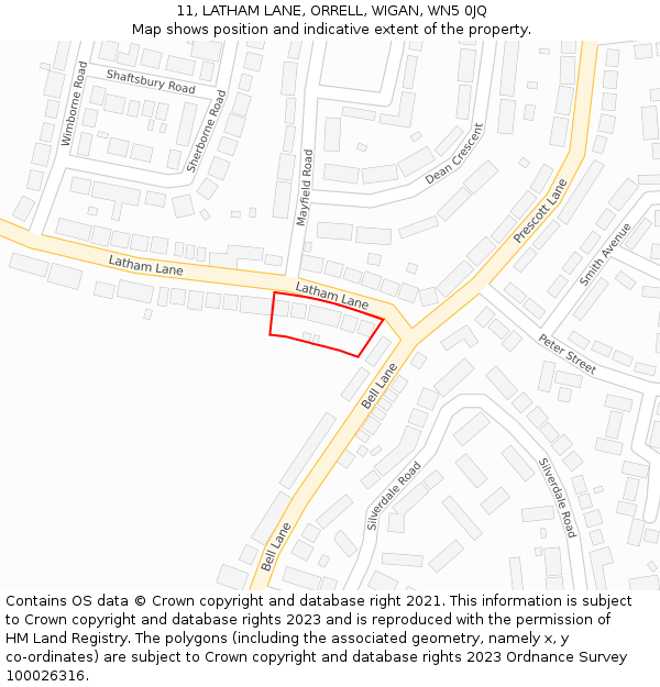 11, LATHAM LANE, ORRELL, WIGAN, WN5 0JQ: Location map and indicative extent of plot