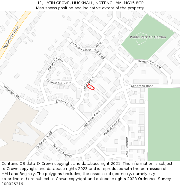 11, LATIN GROVE, HUCKNALL, NOTTINGHAM, NG15 8GP: Location map and indicative extent of plot