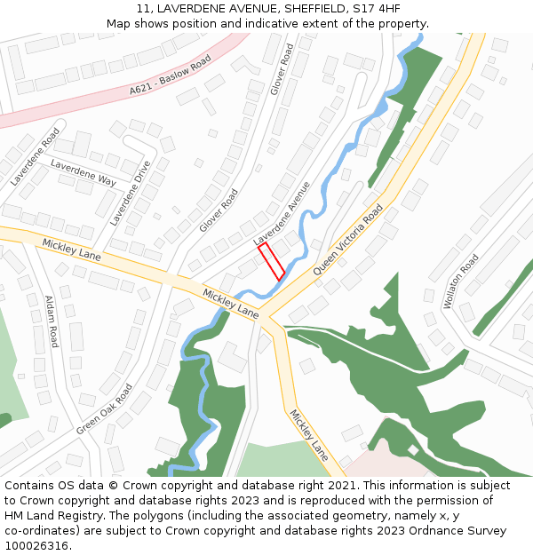 11, LAVERDENE AVENUE, SHEFFIELD, S17 4HF: Location map and indicative extent of plot