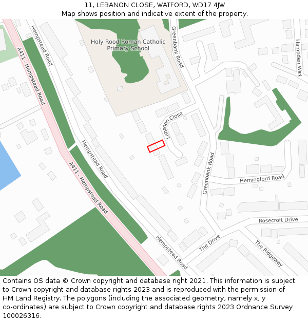 11, LEBANON CLOSE, WATFORD, WD17 4JW: Location map and indicative extent of plot