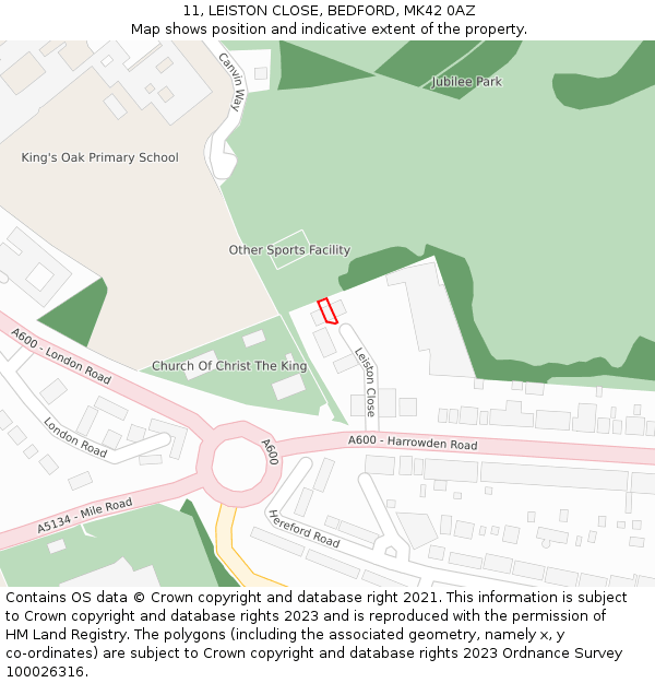 11, LEISTON CLOSE, BEDFORD, MK42 0AZ: Location map and indicative extent of plot