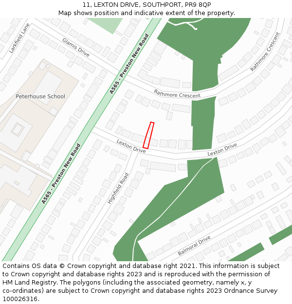 11, LEXTON DRIVE, SOUTHPORT, PR9 8QP: Location map and indicative extent of plot