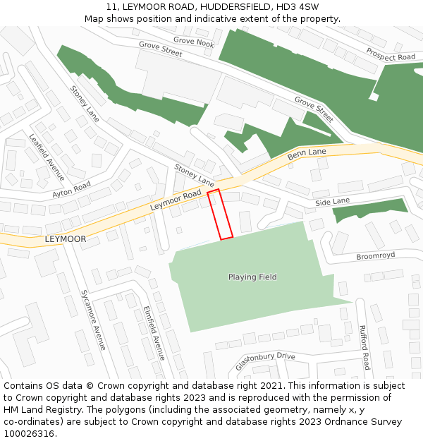 11, LEYMOOR ROAD, HUDDERSFIELD, HD3 4SW: Location map and indicative extent of plot