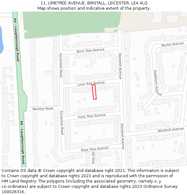 11, LIMETREE AVENUE, BIRSTALL, LEICESTER, LE4 4LQ: Location map and indicative extent of plot