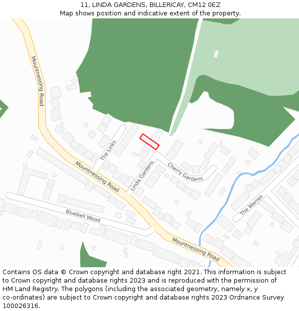 11, LINDA GARDENS, BILLERICAY, CM12 0EZ: Location map and indicative extent of plot