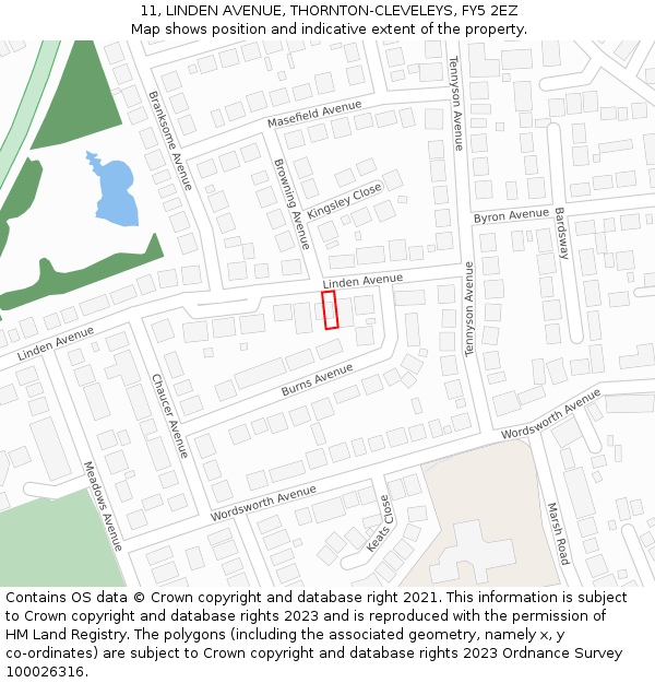11, LINDEN AVENUE, THORNTON-CLEVELEYS, FY5 2EZ: Location map and indicative extent of plot
