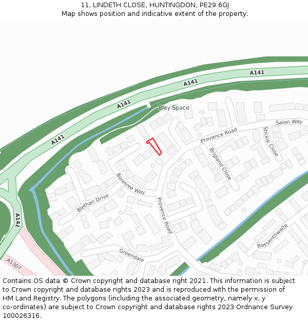 11, LINDETH CLOSE, HUNTINGDON, PE29 6GJ: Location map and indicative extent of plot