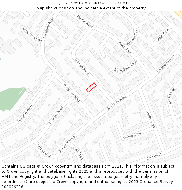 11, LINDSAY ROAD, NORWICH, NR7 8JR: Location map and indicative extent of plot