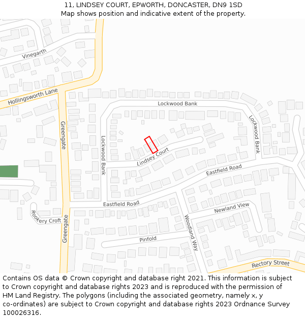 11, LINDSEY COURT, EPWORTH, DONCASTER, DN9 1SD: Location map and indicative extent of plot