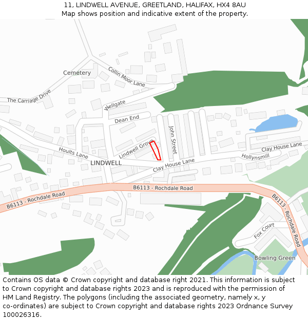 11, LINDWELL AVENUE, GREETLAND, HALIFAX, HX4 8AU: Location map and indicative extent of plot
