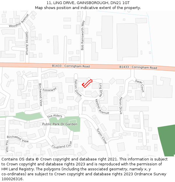 11, LING DRIVE, GAINSBOROUGH, DN21 1GT: Location map and indicative extent of plot